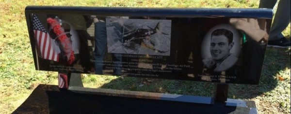 The bench commemorating two Navy pilots, Ensigns Kraus and Longnecker, who died during a training mission over Norwich and Preston.